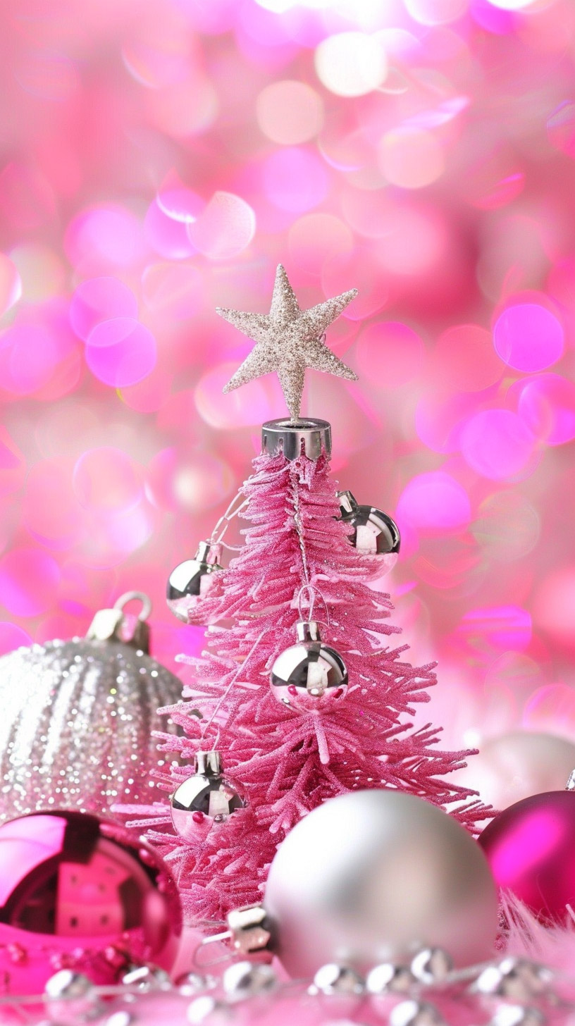 Fun Hot Pink Christmas Tree Wallpaper for iPhone