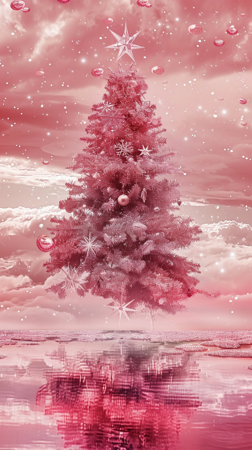 Neon Hot Pink Christmas Tree Aesthetic for Mobile Screens