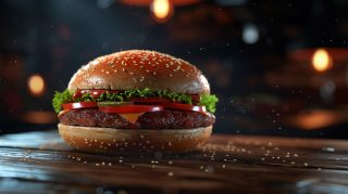 High-Quality Juicy Burger Wallpaper in 16:9 Aspect Ratio