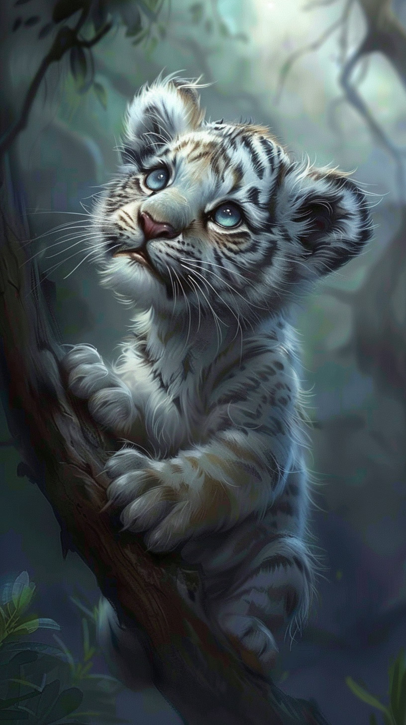 cute mystical white tiger backgrounds for iPhone and Android