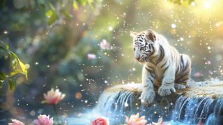 AI-Generated Wallpapers: Cute White Tiger for PCs