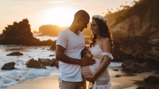 Pregnant Family Beach Sunset HD Wallpaper For Desktop