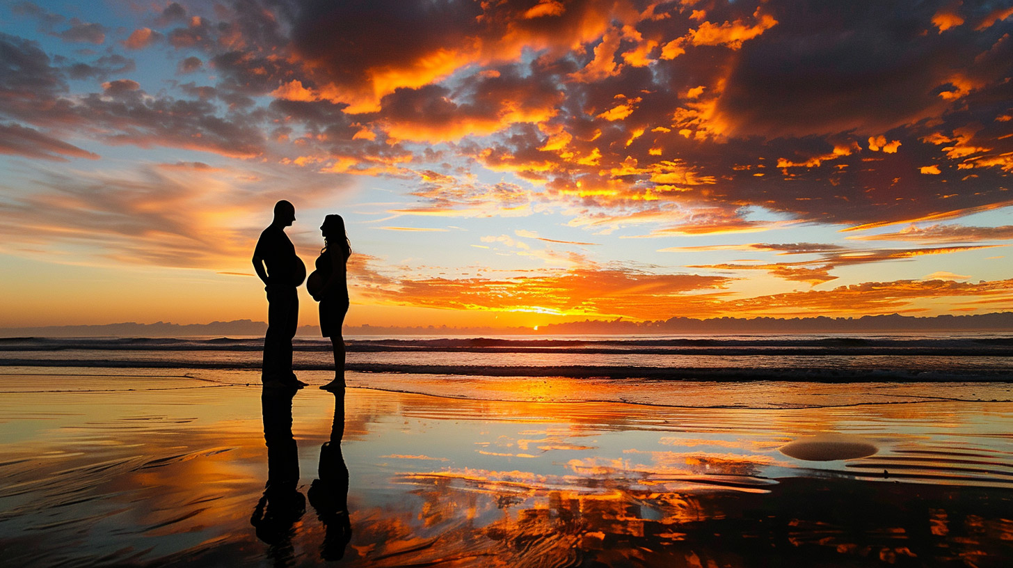 Pregnant Family Beach Sunset HD Wallpaper Download