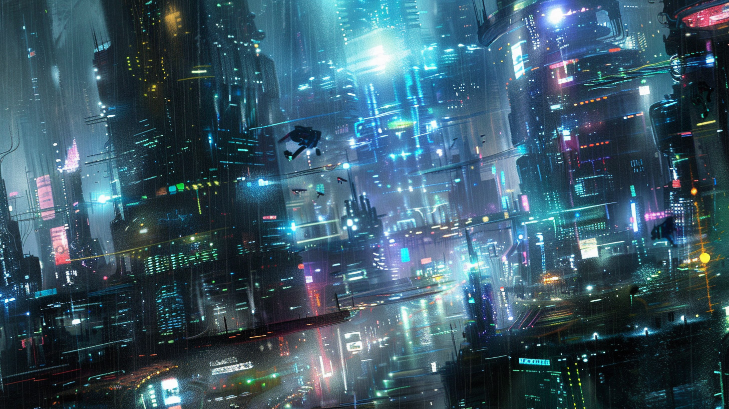 High-Resolution Digital Background: Sci-Fi Cityscape Wallpaper