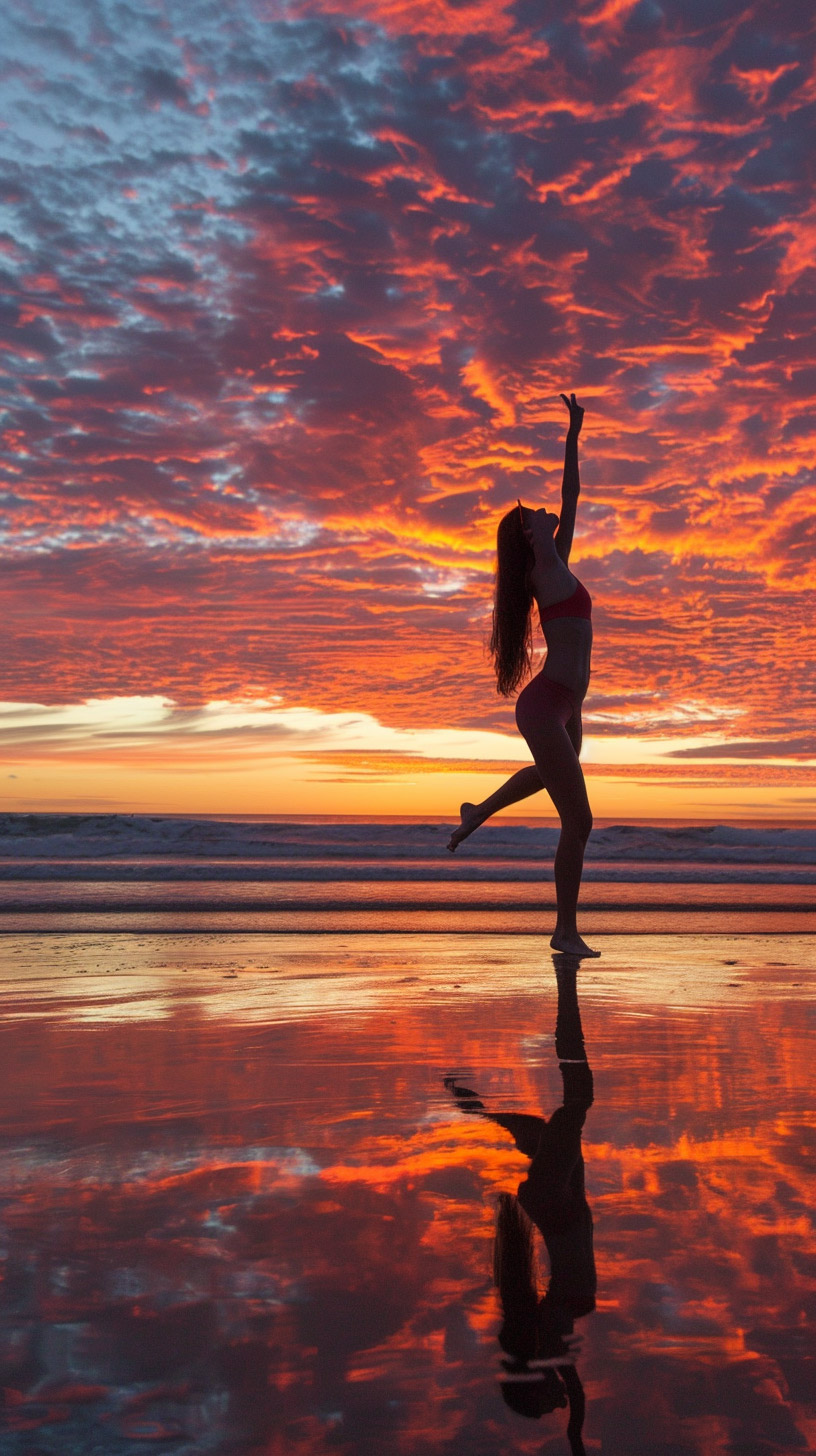 HD Image of a Silhouette Gymnast on the Beach