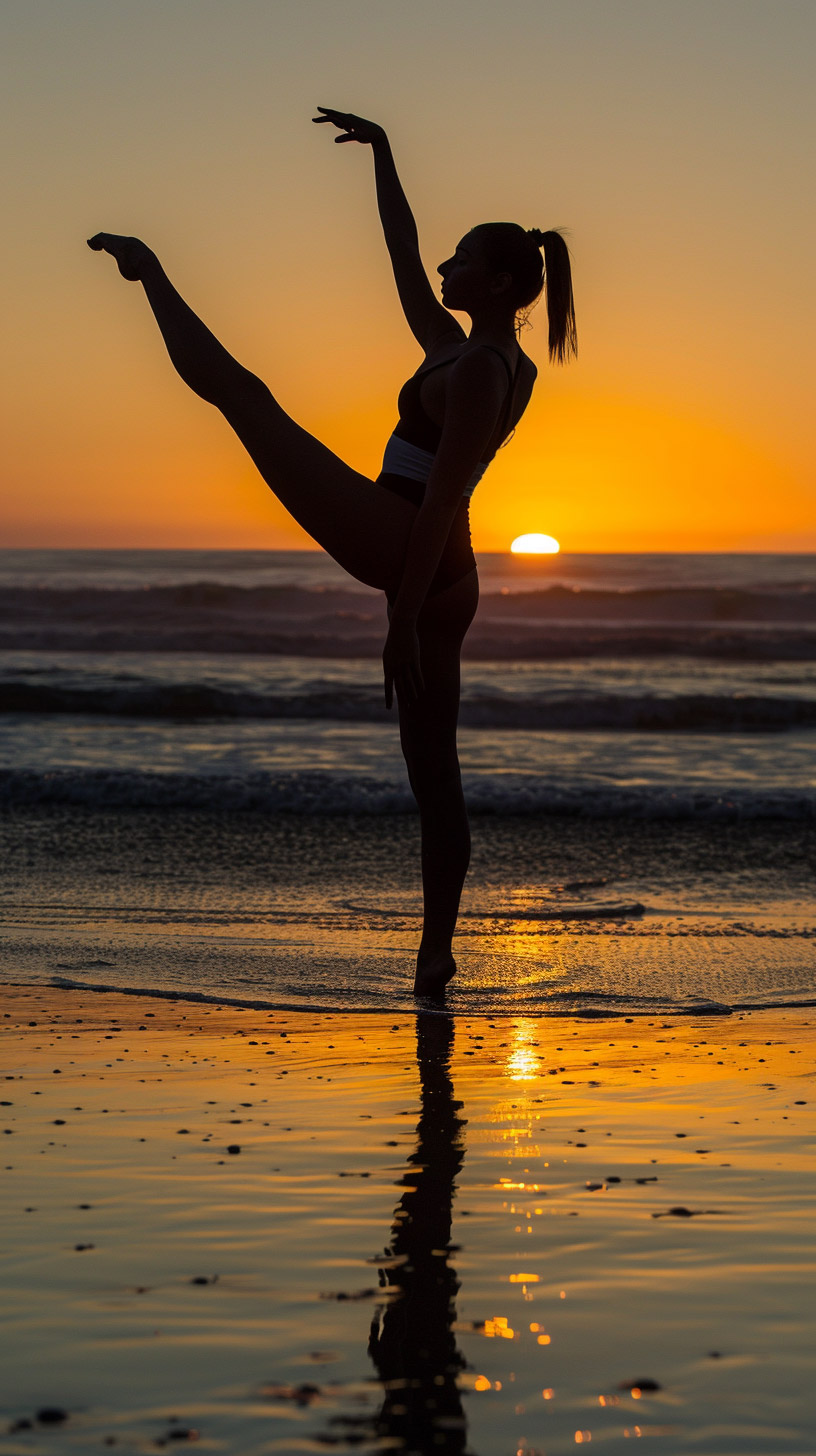 Mobile Wallpaper of Gymnast Silhouette at Beach Sunset