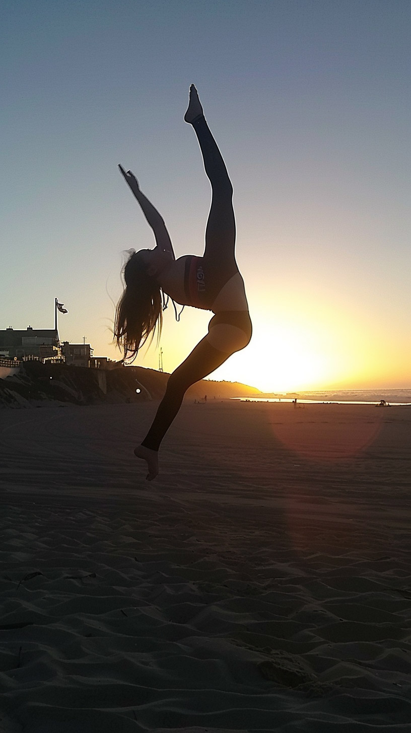 HD Photos of Silhouette Gymnast Against Sunset Sky