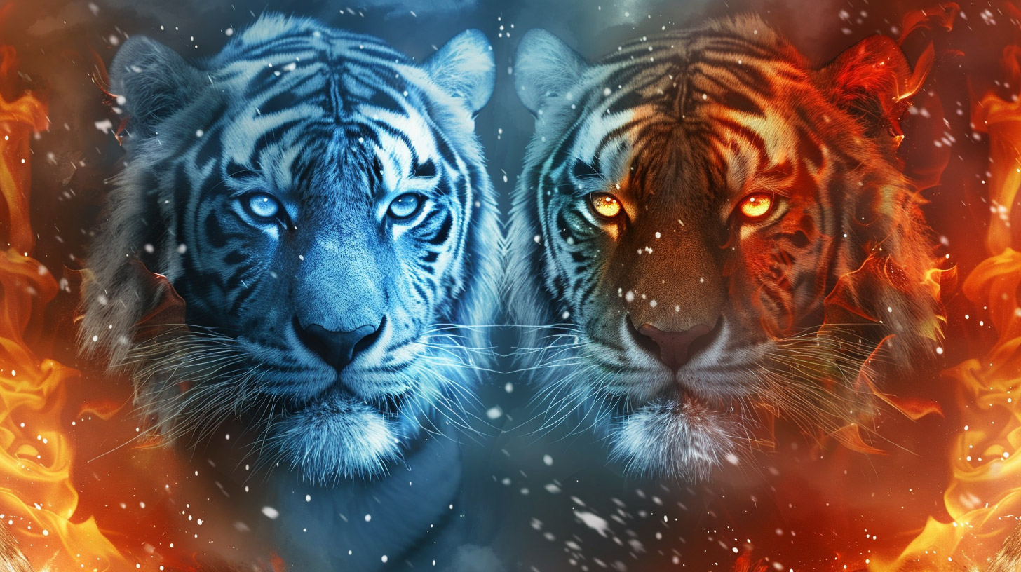 AI Generated 4K Fire and Ice Tiger Wallpaper