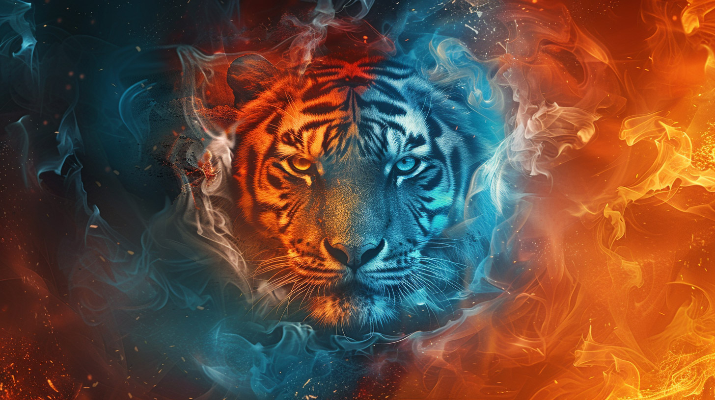 16:9 HD Wallpaper: Captivating Tiger in Fire and Ice