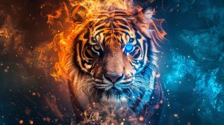 Digital Background of Fire and Ice Tiger for PCs