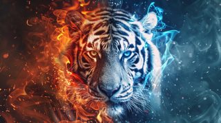 Stunning HD Wallpaper for Desktop: Fire and Ice Tiger