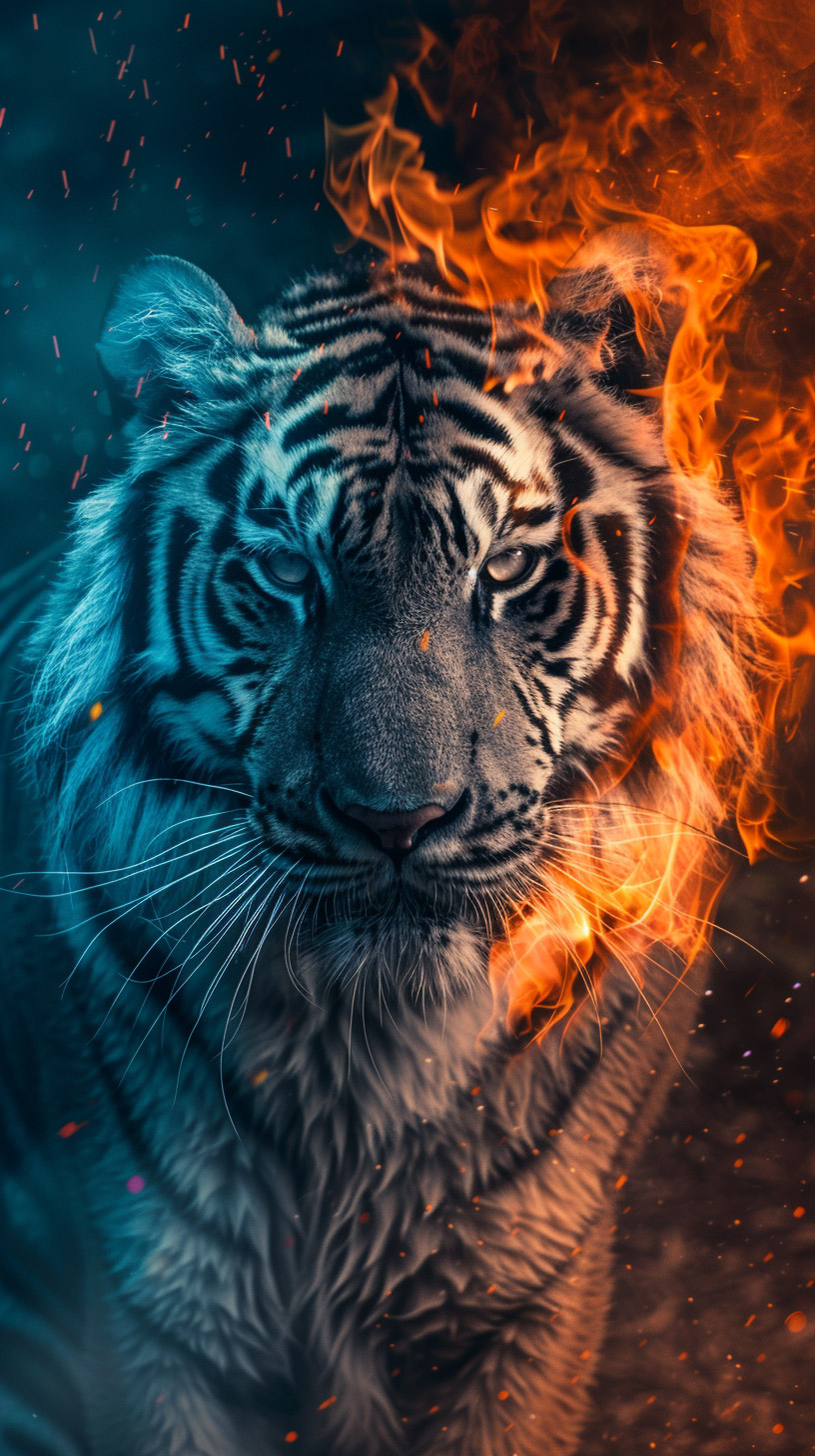 Stunning Fire and Ice Tiger HD Mobile Wallpaper