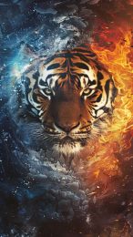 Breathtaking Fire and Ice Tiger Digital Background for iPhone