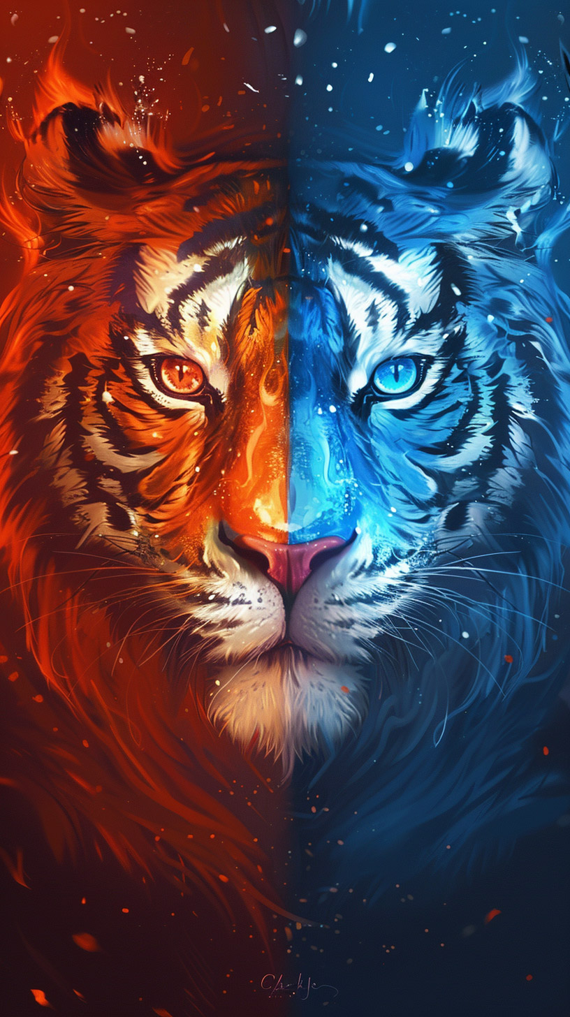 Unique Fire and Ice Tiger Photo for Your Mobile