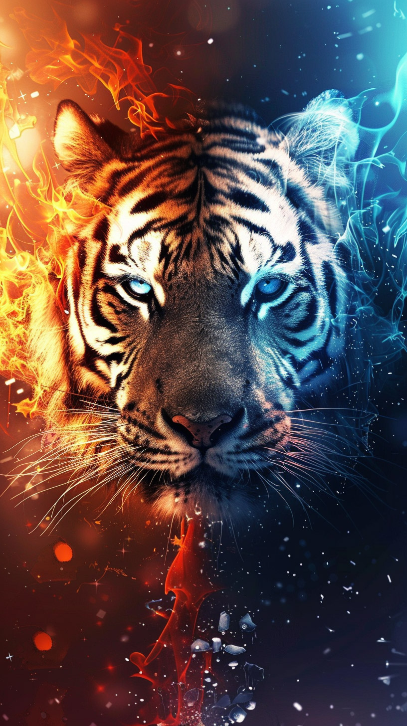 Vivid Fire and Ice Tiger Picture for Your Android Phone