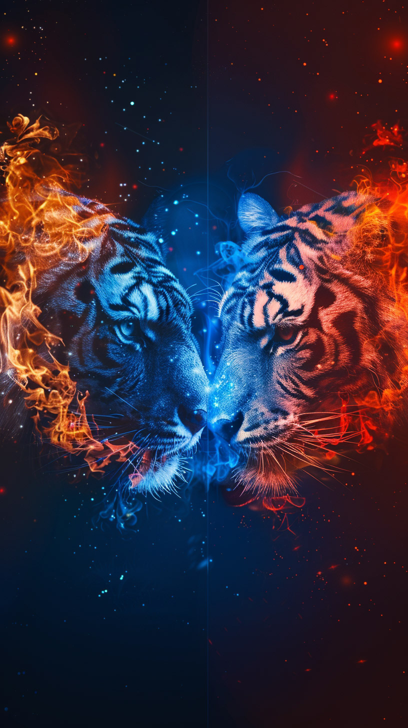 Beautiful Fire and Ice Tiger Art for Mobile Download