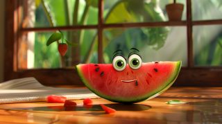 AI Watermelon Cartoon Character HD Wallpaper for Desktop