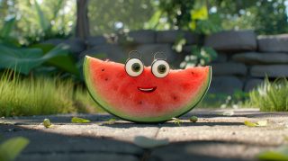 Playful Watermelon Cartoon Character HD Wallpaper for Desktop