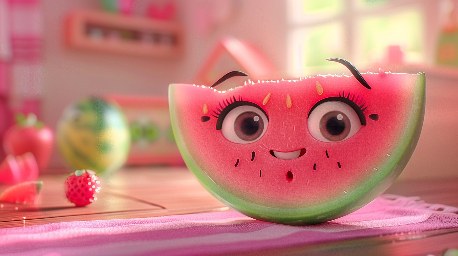 Cute Cartoon Watermelon AI Wallpaper for Desktop