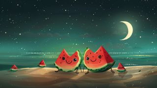 Vibrant Watermelon Cartoon: 16:9 HD Wallpaper