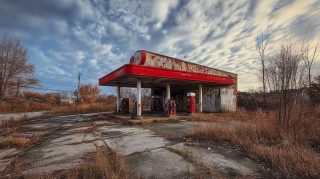 Immersive Digital Background of Abandoned Gas Station