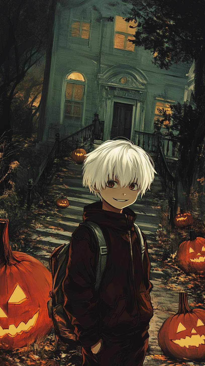 AI-Enhanced Anime Scary Halloween HD Mobile Wallpaper