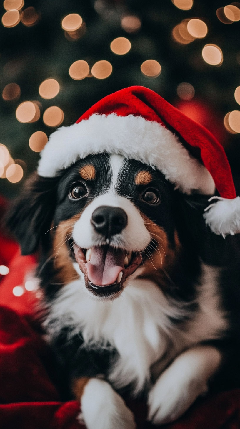 Festive Lights: Australian Shepherd Christmas Mobile Background