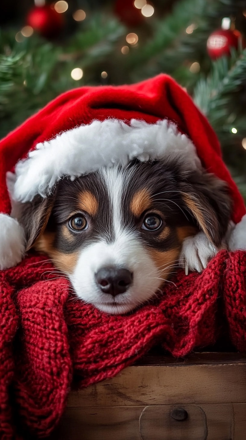 Cheerful Australian Shepherd Christmas Photos for Your Device