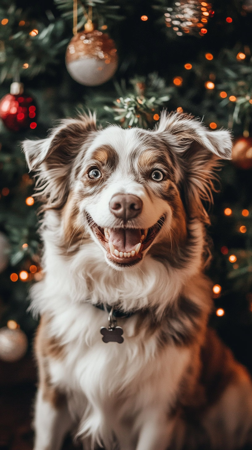 High-Definition Christmas Wallpaper Featuring Australian Shepherds