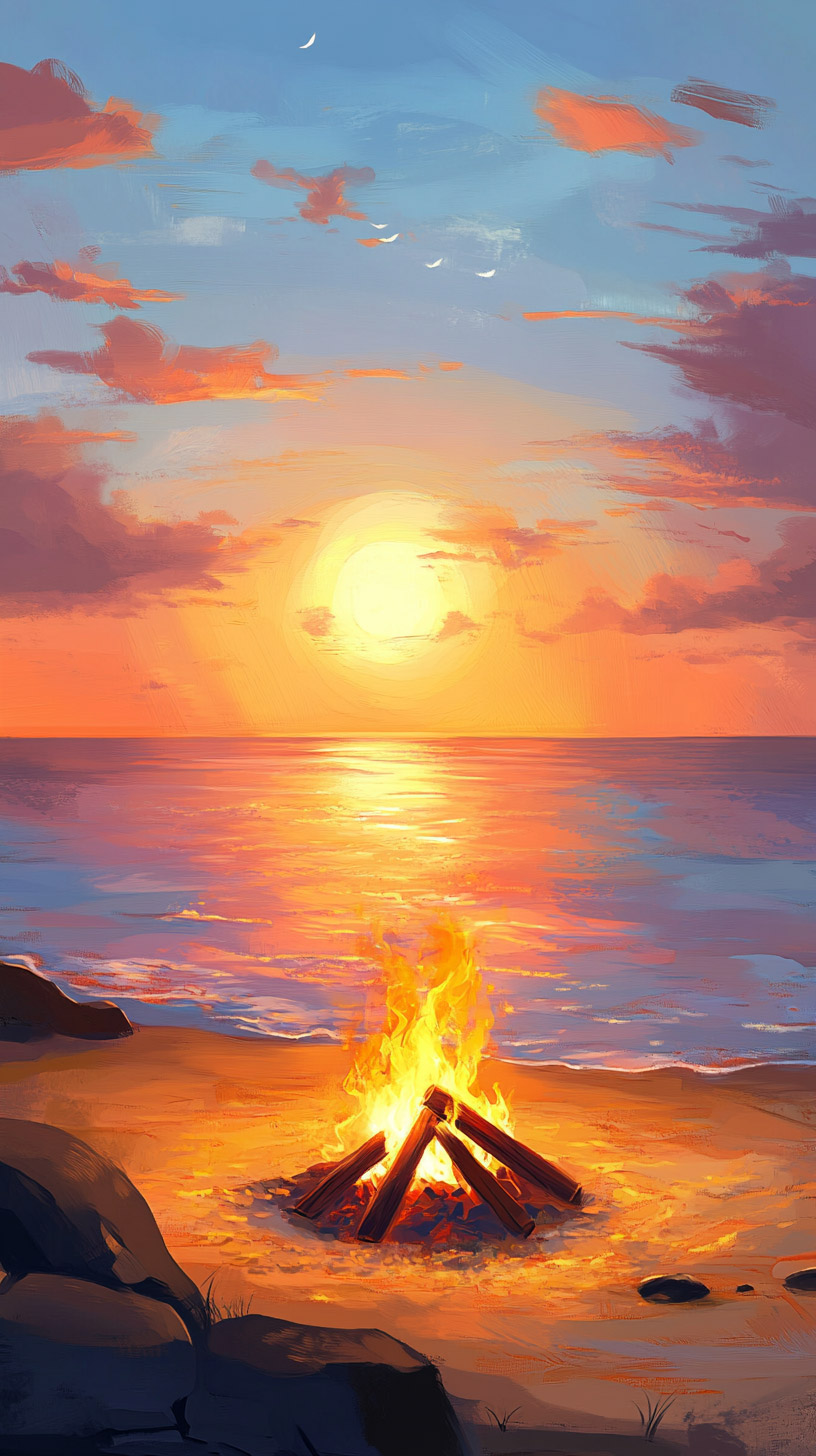 Vibrant Beach Campfire Images for Android Phones