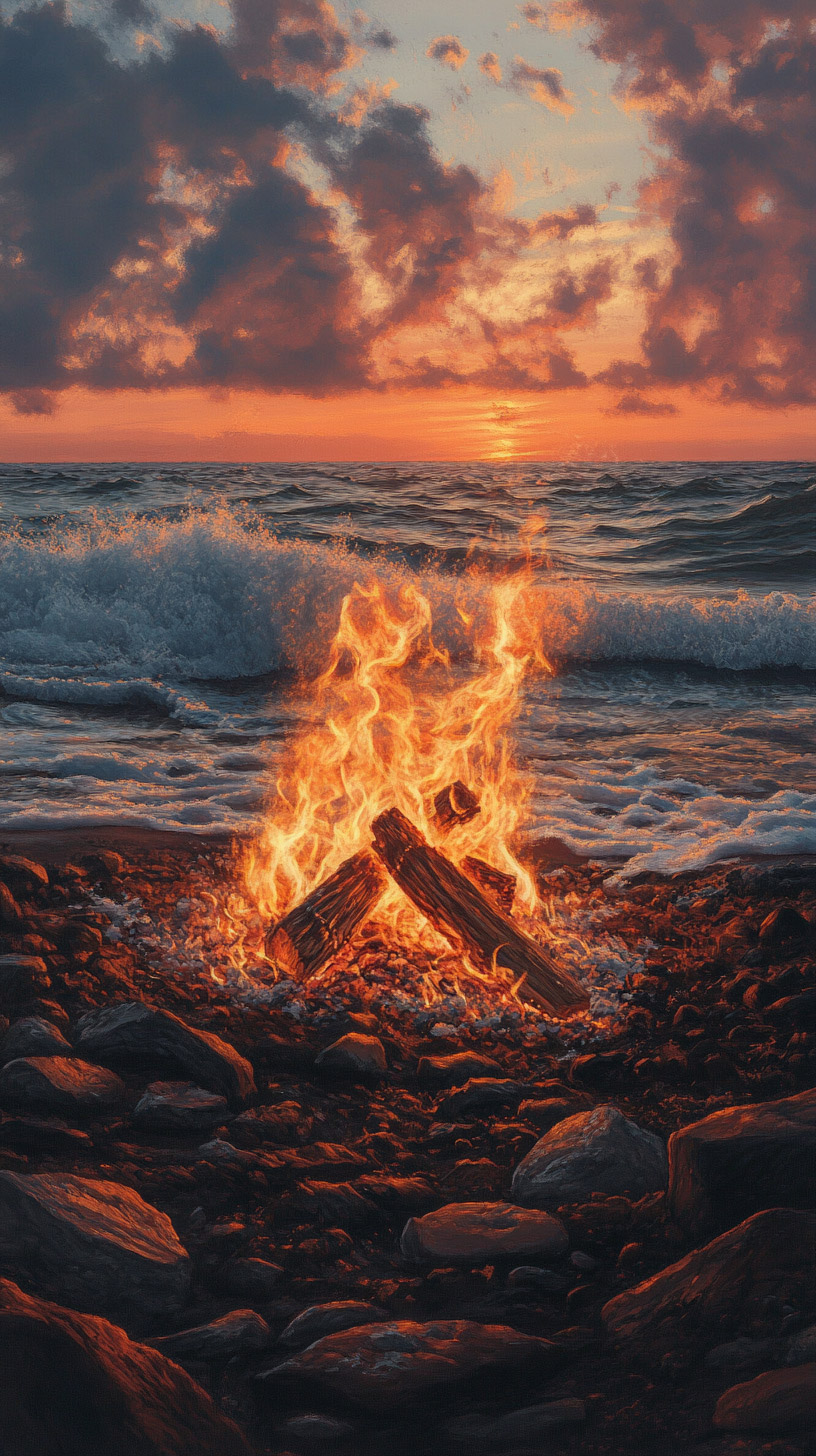 Mobile Wallpapers of Tranquil Beach Campfires in HD