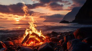 PC Wallpapers: Tranquil Campfire by the Ocean