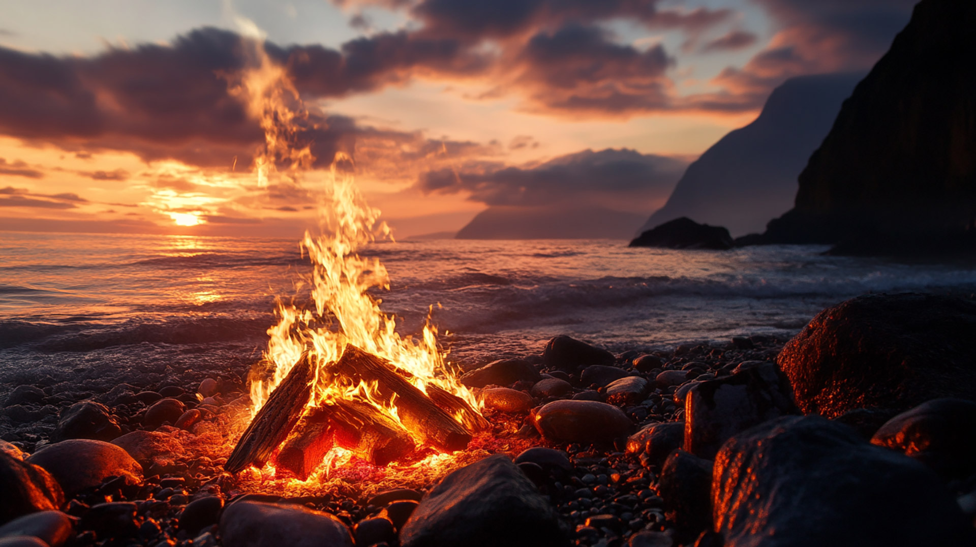 PC Wallpapers: Tranquil Campfire by the Ocean