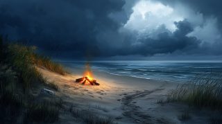 Stunning HD Wallpaper for Desktop: Campfire by the Beach