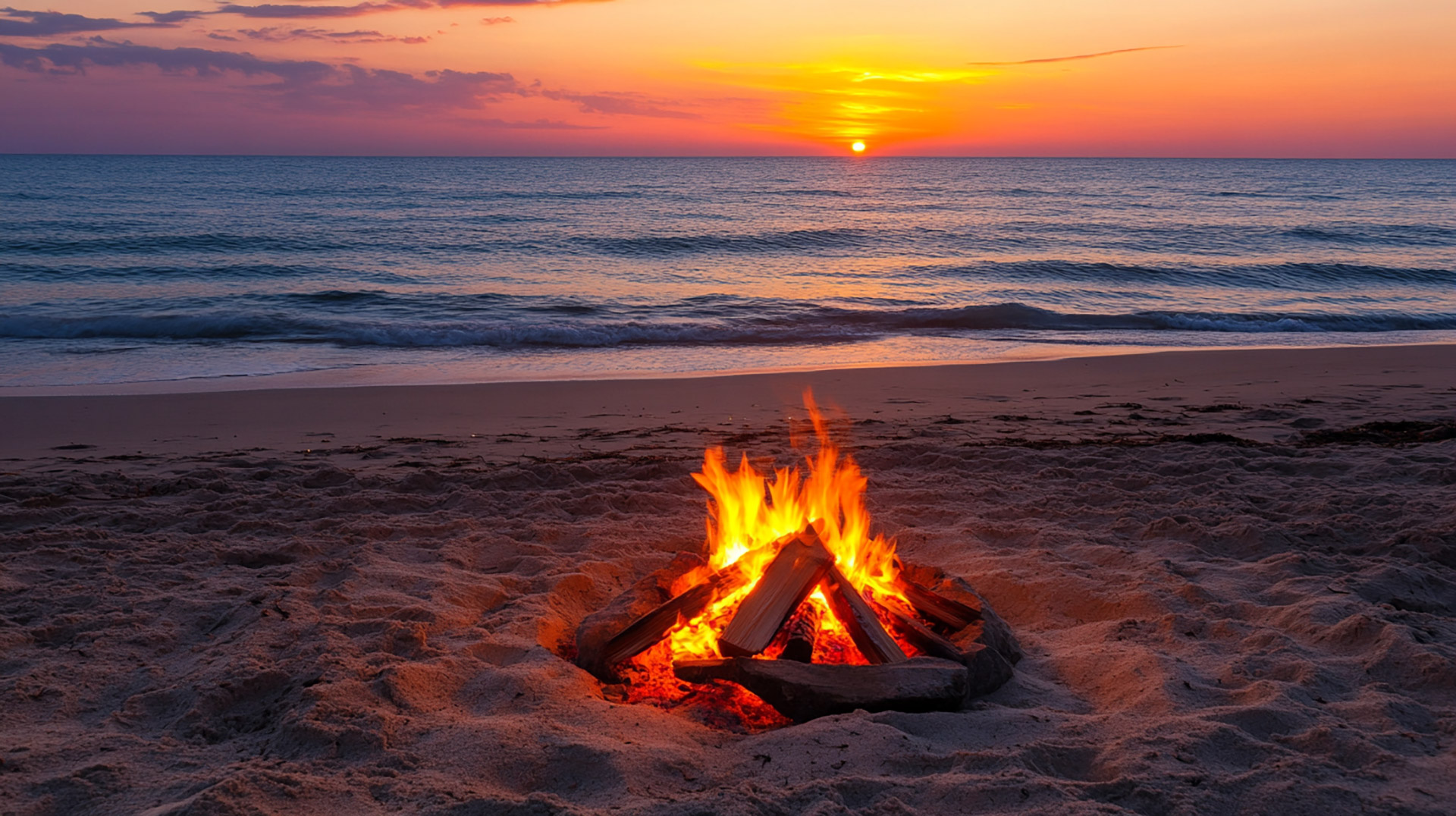 Download 1920x1080 Beach Campfire Digital Background