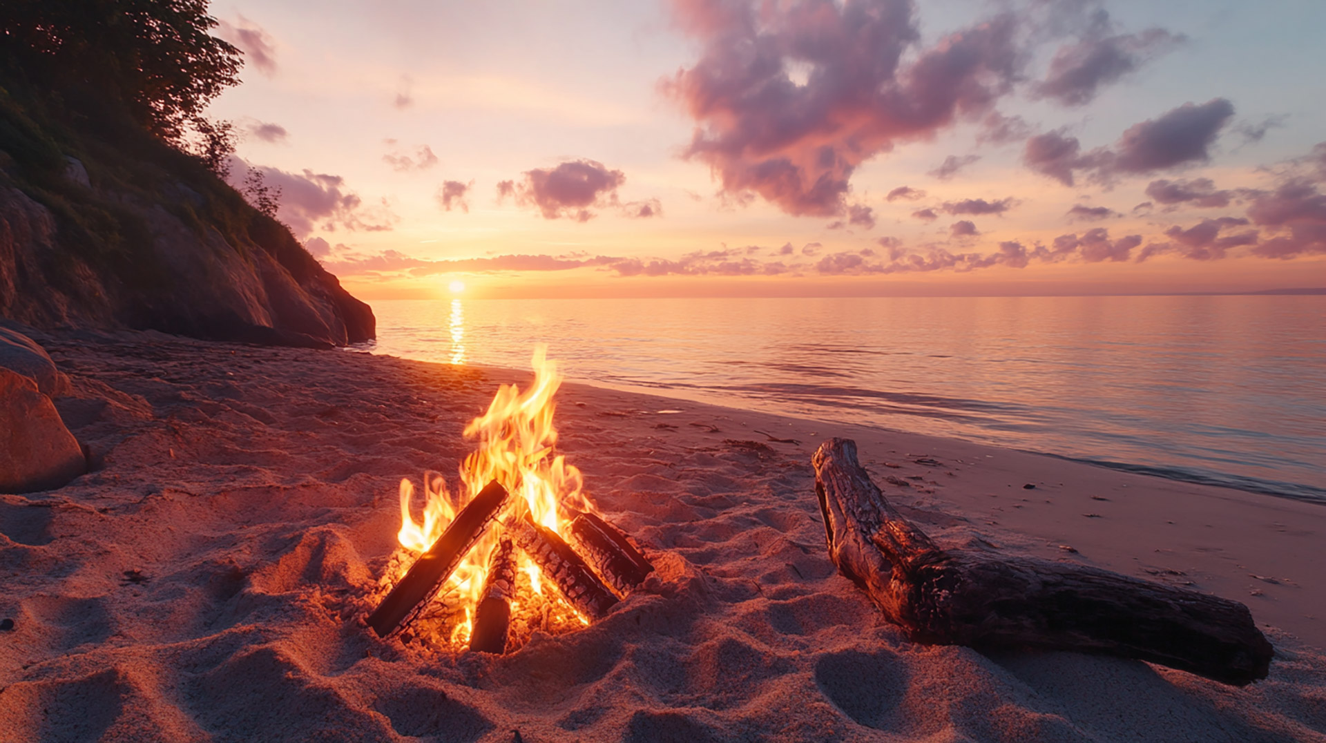 8K Beach Campfire Wallpaper for a Cozy PC