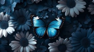 Beautiful Black and Blue Butterfly on Flower HD Wallpaper