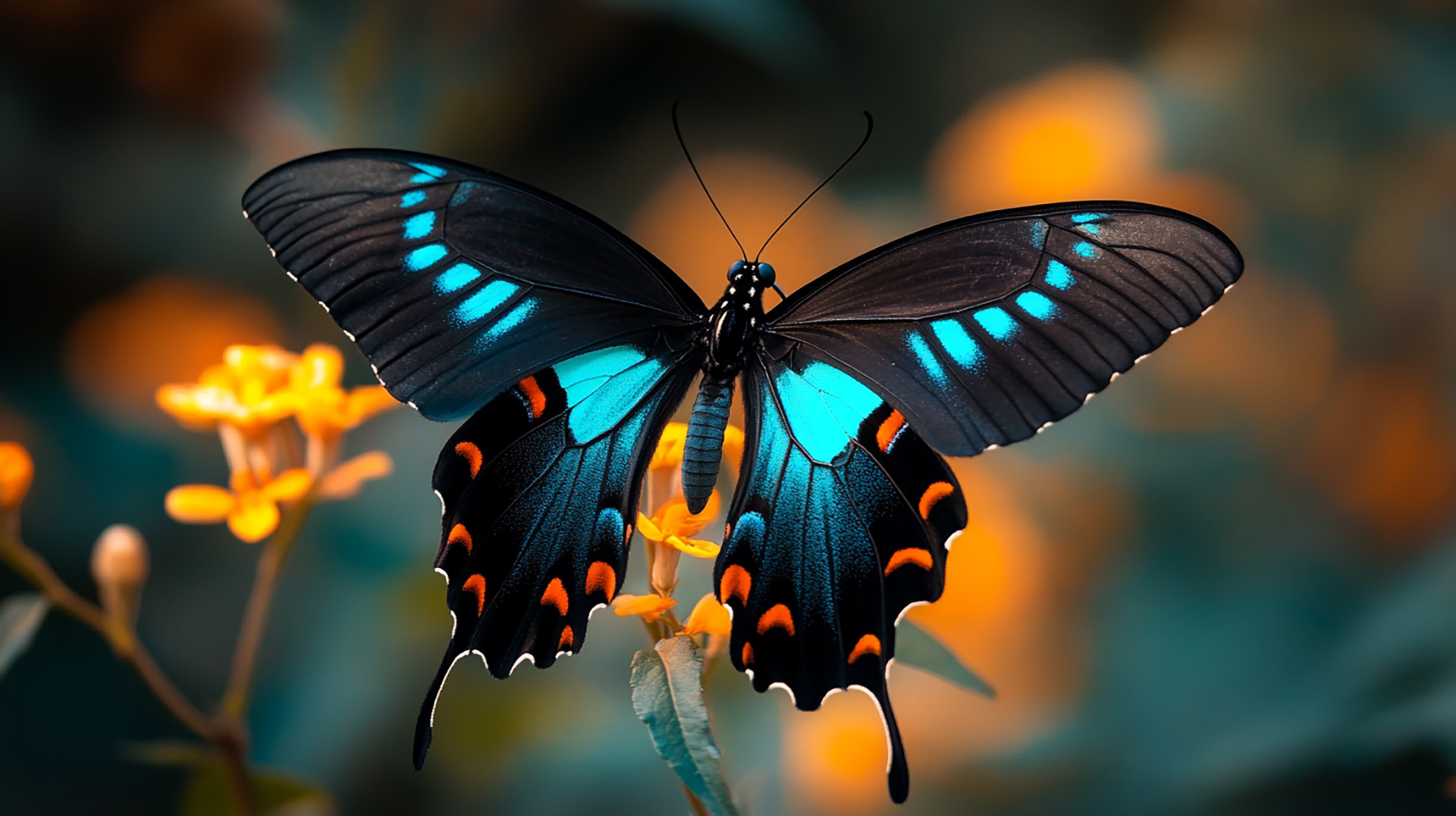 Elegant 1920x1080 Black and Blue Butterfly Background