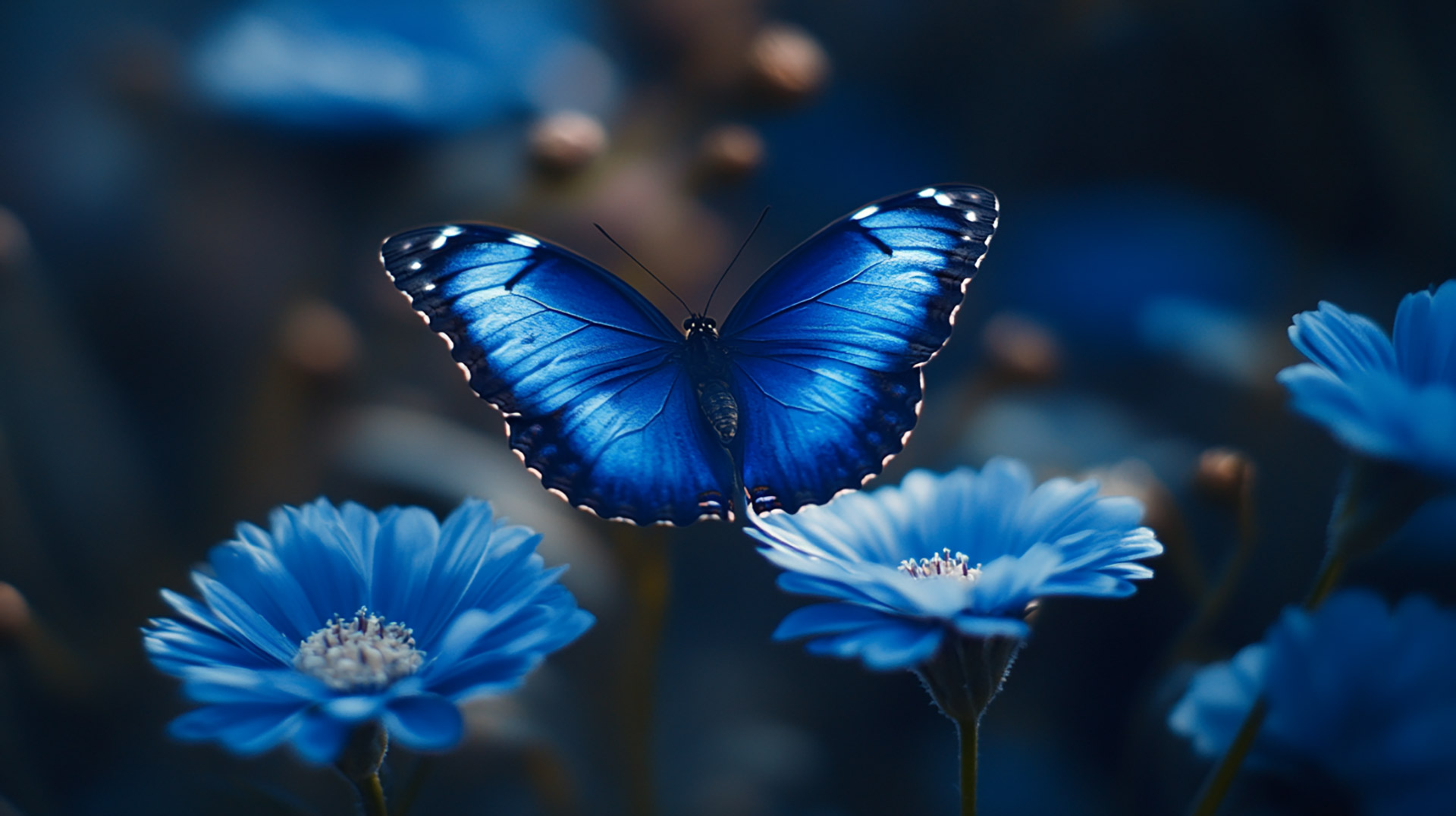 Pictures of Black and Blue Butterflies in Flower Garden