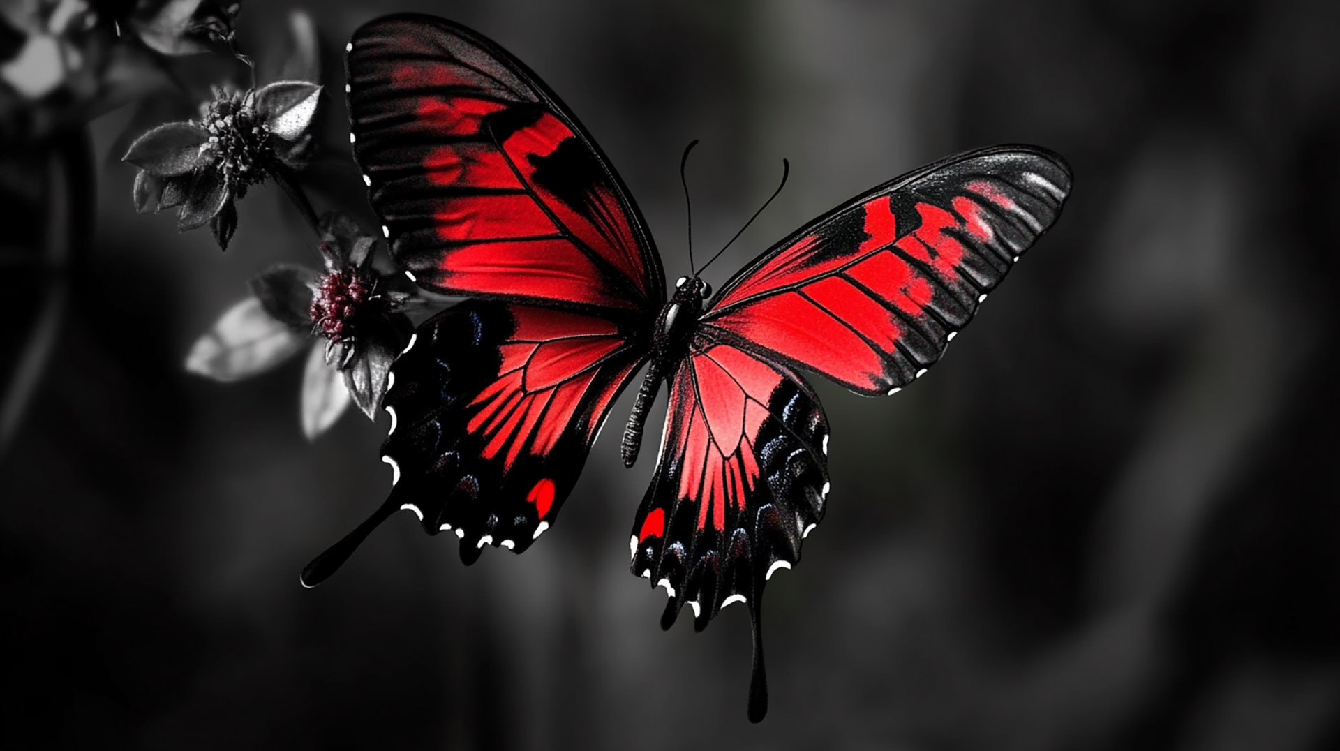 Free AI Wallpaper Featuring Black and Red Butterflies