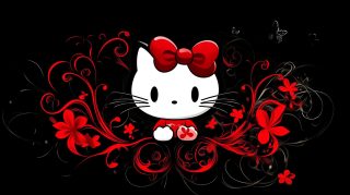 Vibrant Black and Red Hello Kitty 4K Wallpaper