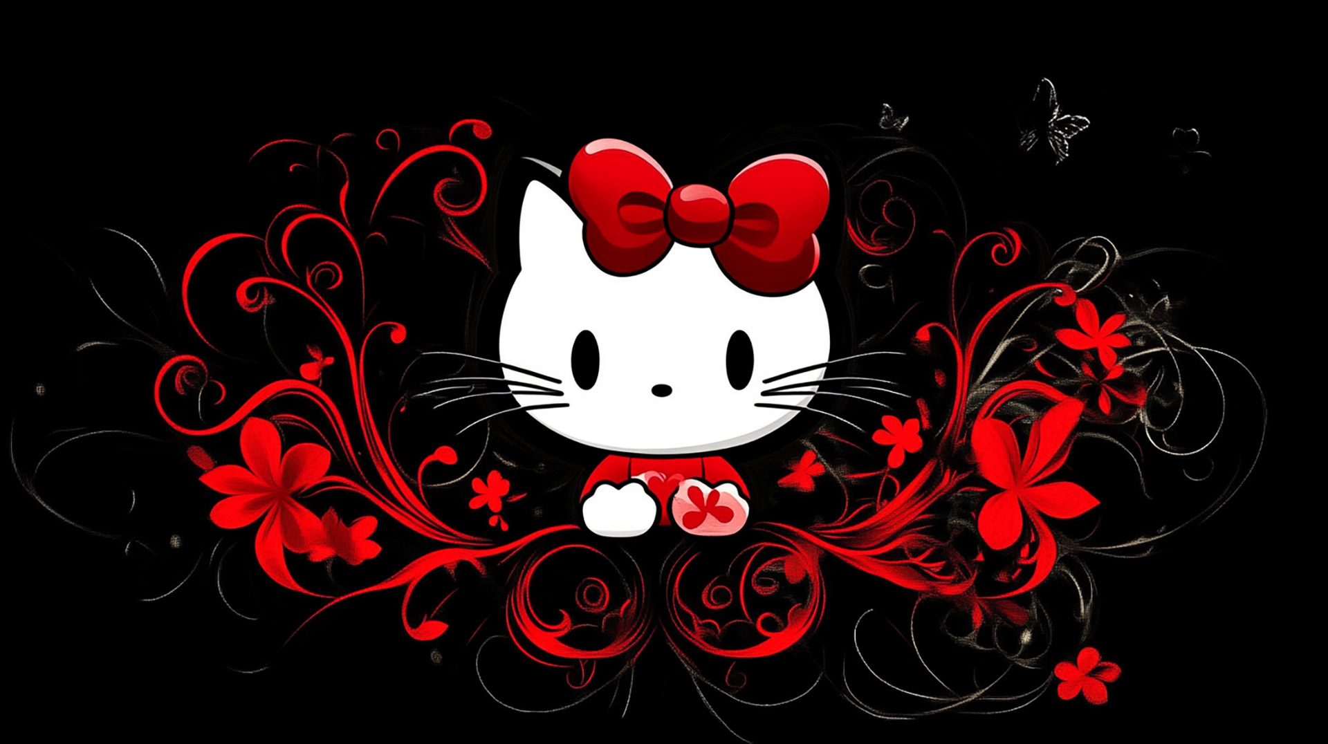 Vibrant Black and Red Hello Kitty 4K Wallpaper