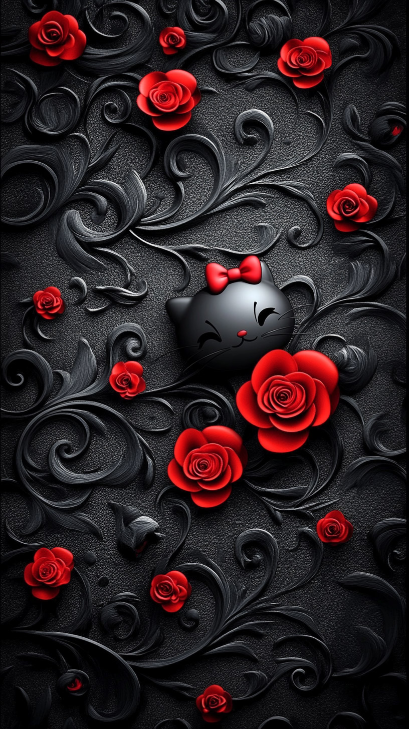 Stunning Black and Red Hello Kitty HD Mobile Wallpaper