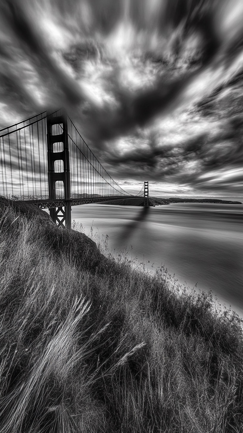 Free Black and White Golden Gate Bridge Mobile Wallpaper