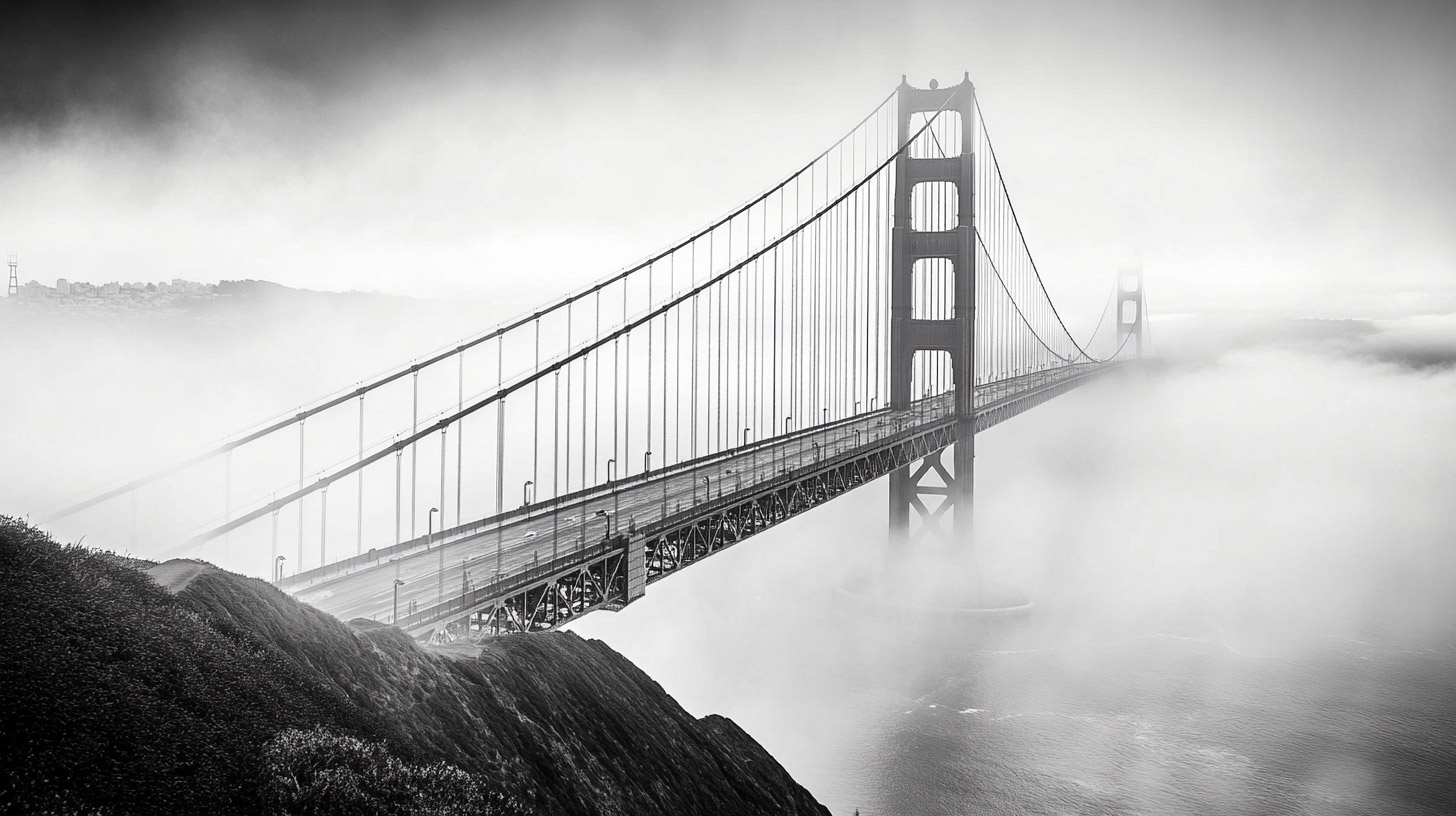 Stunning HD Wallpaper of Golden Gate Bridge in Black and White