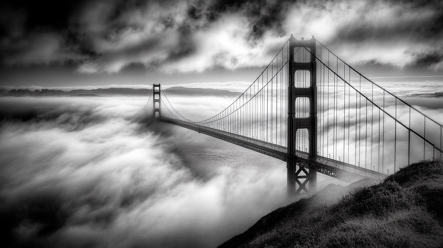 Breathtaking 16:9 Black-and-White Golden Gate Bridge Pictures