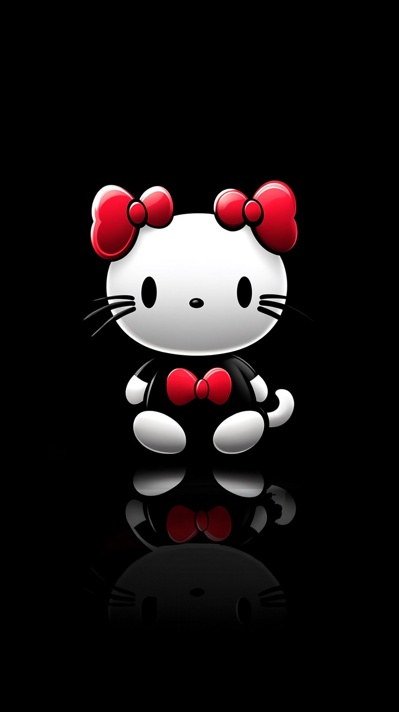 Unique 9:16 Black Hello Kitty Wallpaper for Smartphones