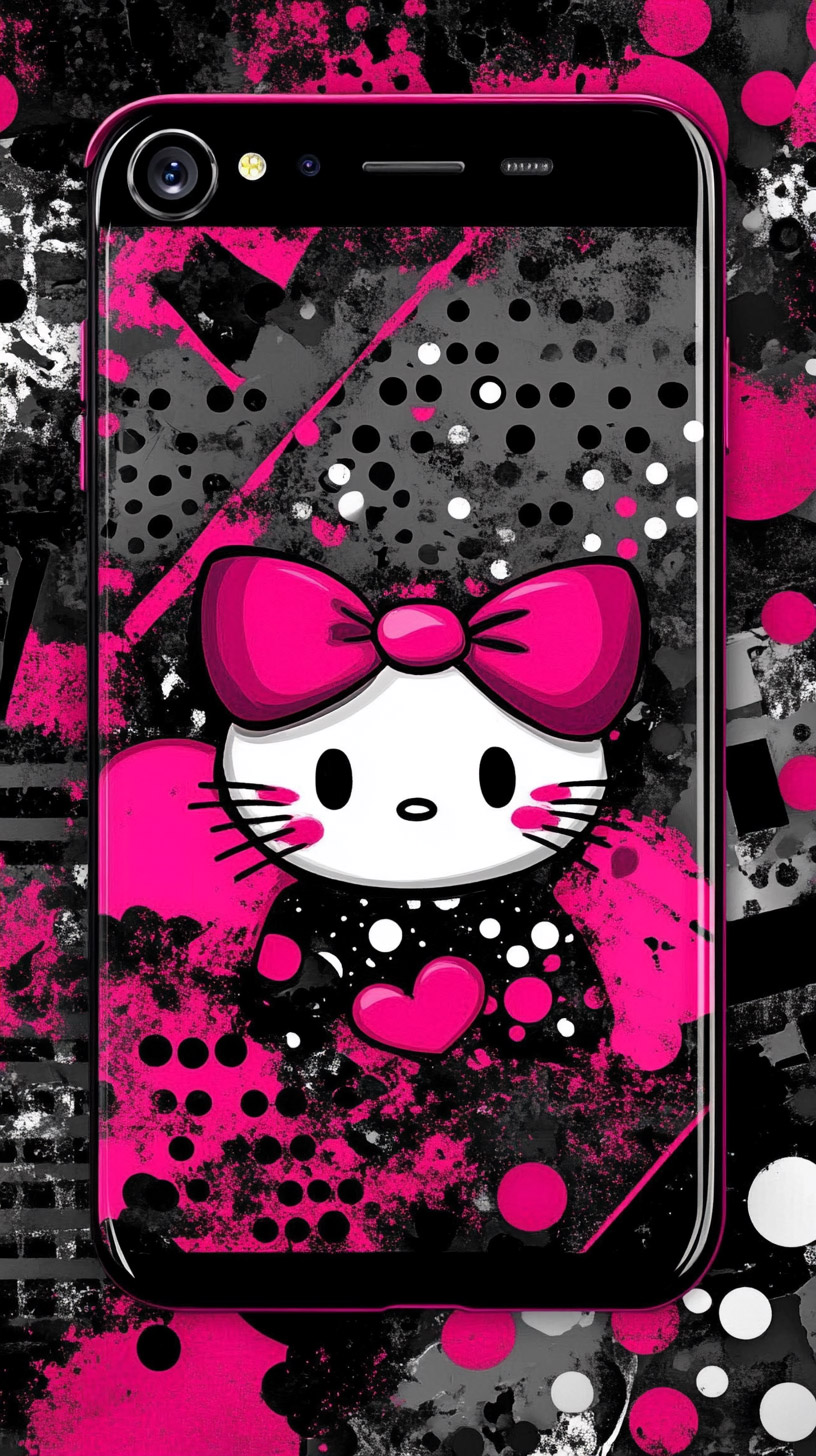 Vibrant Black-Pink Hello Kitty Photos for Android Devices