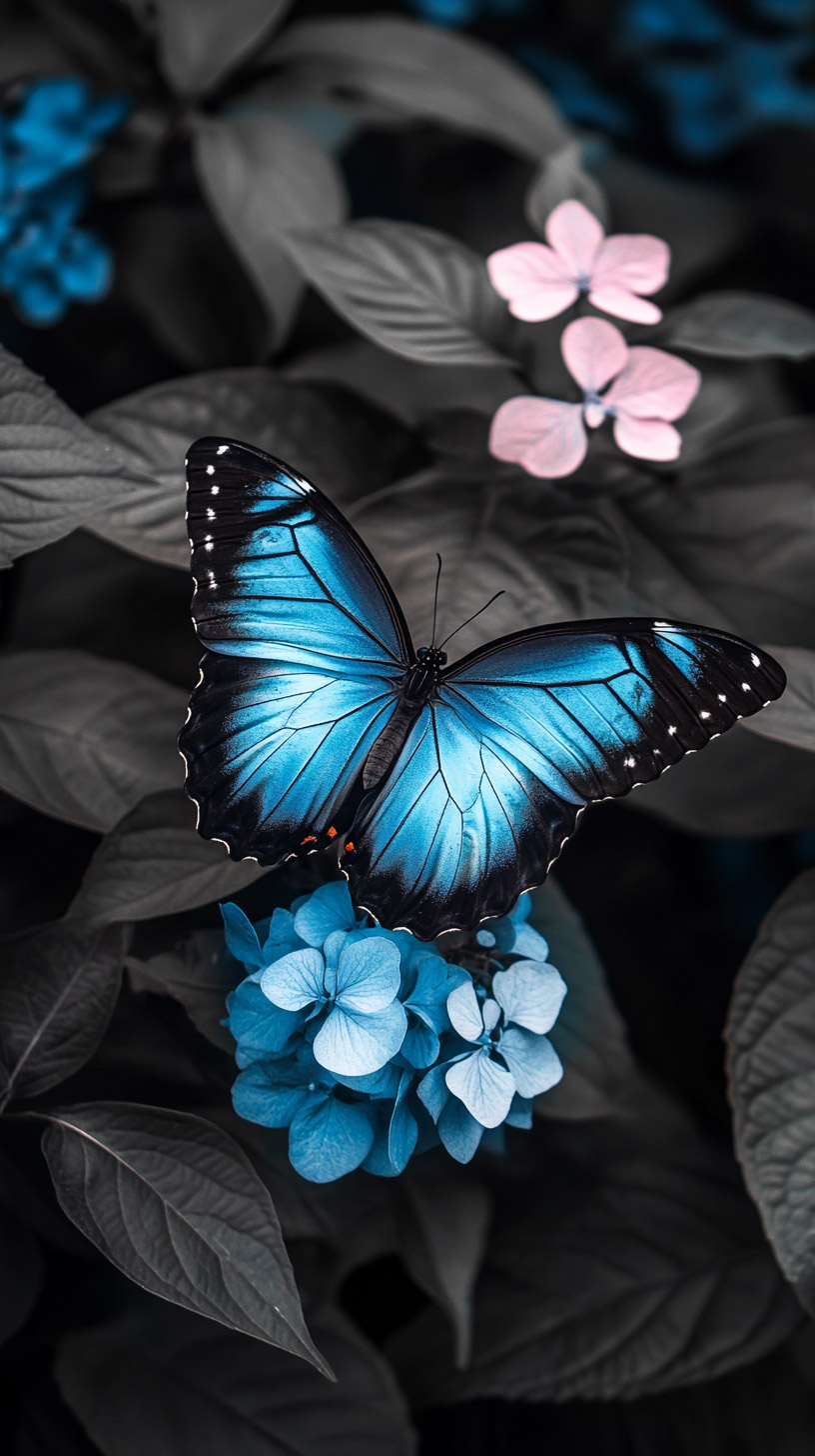 Vibrant Blue Flower and Butterfly Digital Background Free