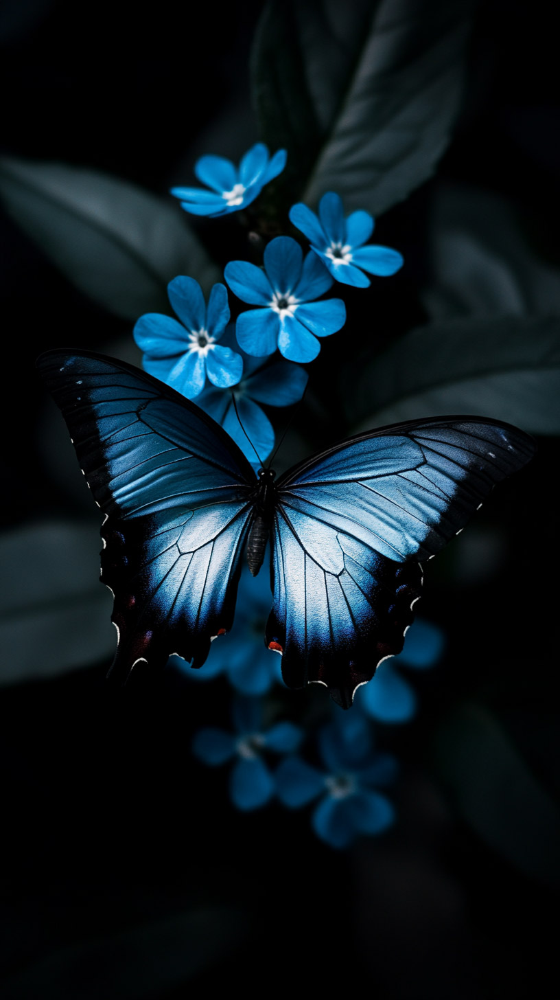 Breathtaking Blue Flower and Butterfly Picture for Android